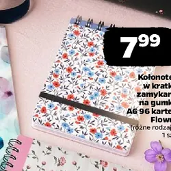 Kołonotes w kratkę zamykany na gumkę A6 96 kartek Flower