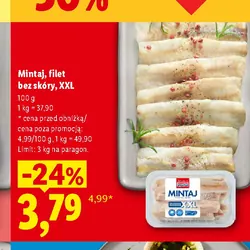 Mintaj, filet bez skóry, XXL