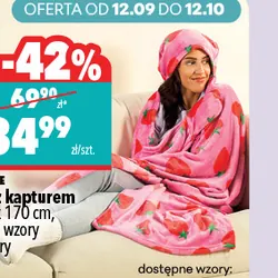 Koc z kapturem 130 x 170 cm, różne wzory i kolory