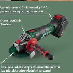 Akumulatorowa szlifierka kątowa, 20 V