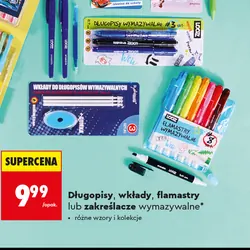 Długopisy, wkłady, flamastry lub zakreślacze wymazywalne