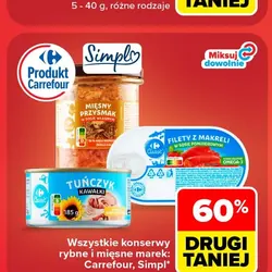Wszystkie konserwy rybne i mięsne marek: Carrefour, Simpl