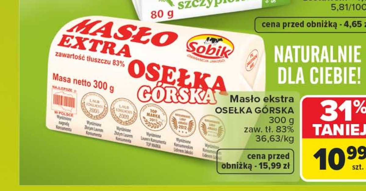 Masło ekstra osełka górska SOBIK aż 5 zł taniej — najlepsza promocja na półce!