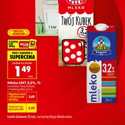 Mleko UHT 3,2%, 1l: Łowickie, Twój Kubek, z Polskiej Mleczarni