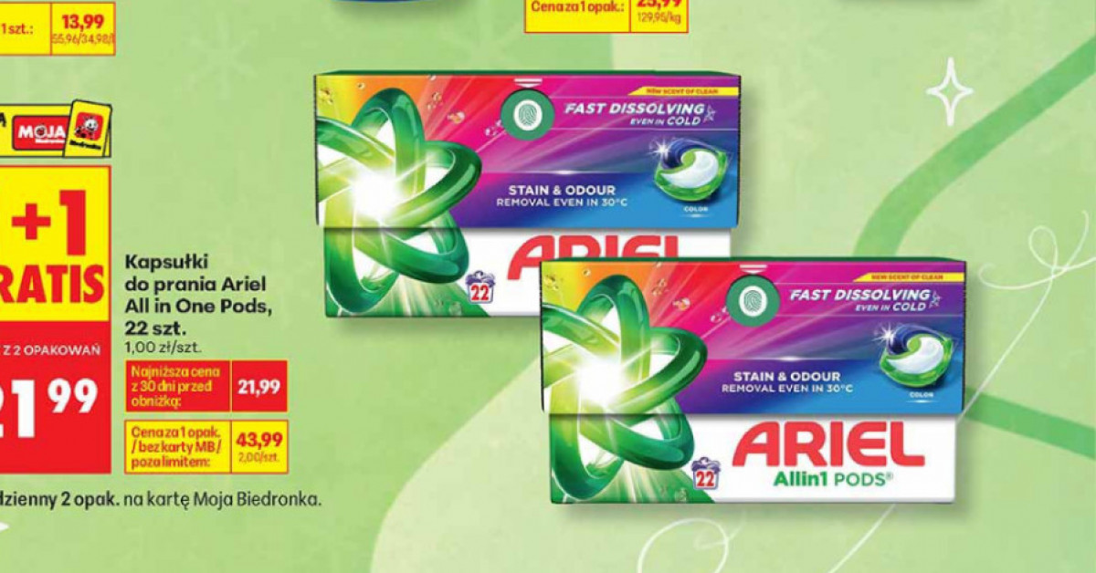 Szokująca obniżka kapsułek do prania w Biedronce — Ariel All in One Pods prawie o połowę taniej!