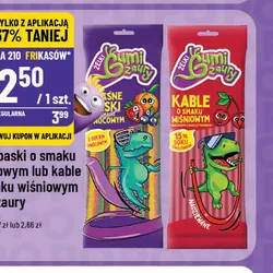 Żelki paski o smaku owocowym lub kable o smaku wiśniowym Gumizaury