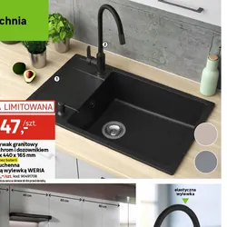 Zlewozmywak granitowy z syfonem chrom i dozownikiem PERLA