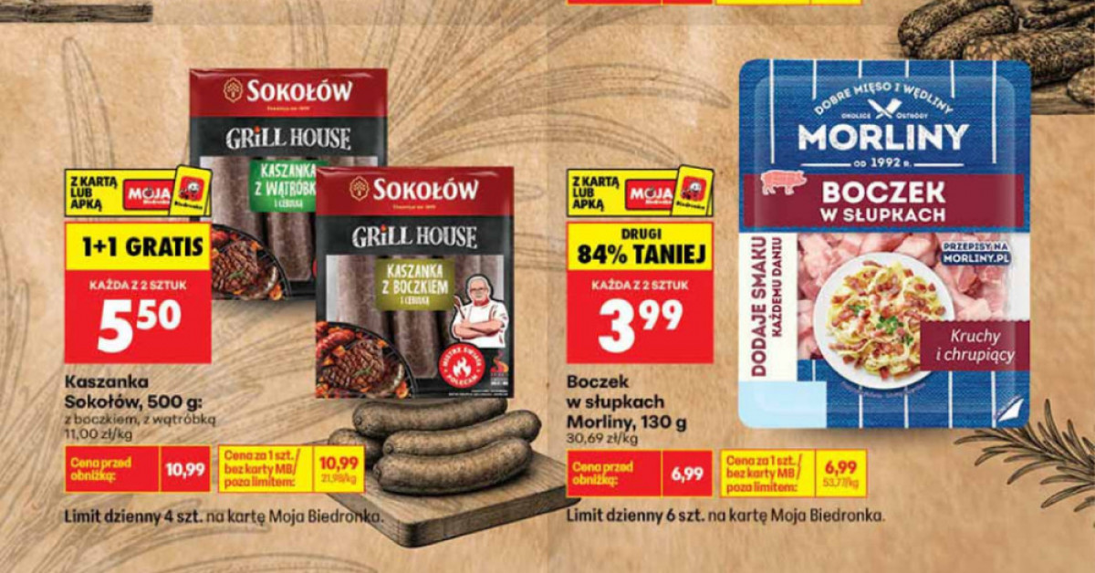 Szok w Biedronce: Kaszanka Sokołów za 5,50 zł (-50%) — 6 promocji, które błyskawicznie znikają z półek!