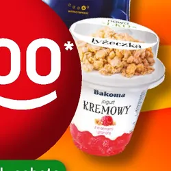 Jogurt kremowy z malinami i granolą Bakoma