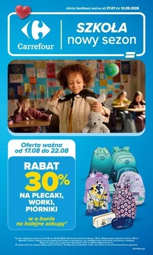 Gazetka Carrefour Szkolna oferta na plecaki, piórniki i worki
